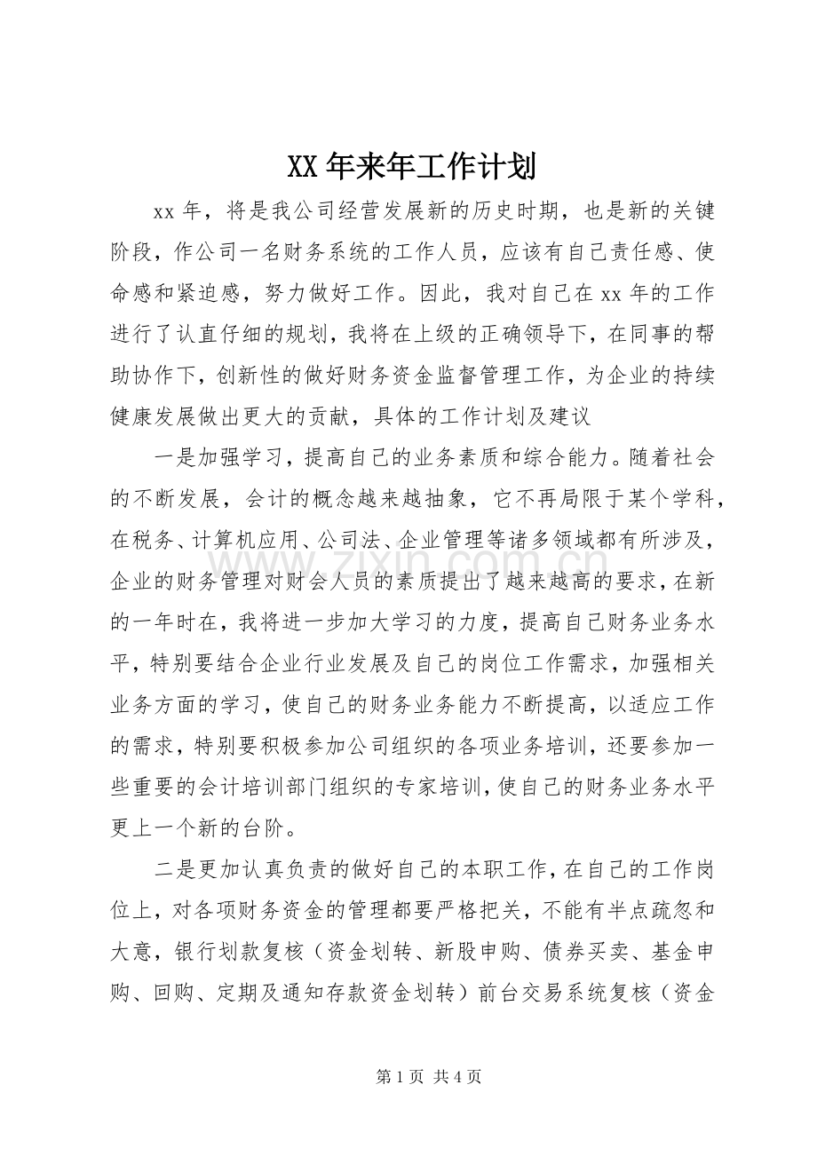 XX年来年工作计划.docx_第1页