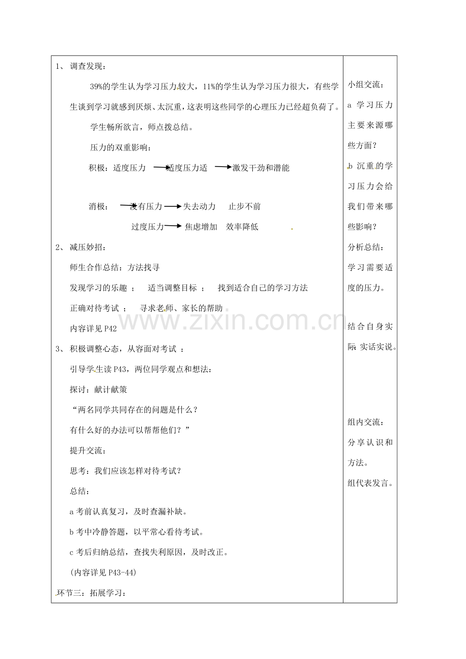 （秋季版）山东省郯城县七年级道德与法治下册 第七单元 心中拥有灿烂阳光 第13课 让快乐围绕我身边 第3框 正视压力轻松前行教案 鲁人版六三制-鲁人版初中七年级下册政治教案.doc_第2页