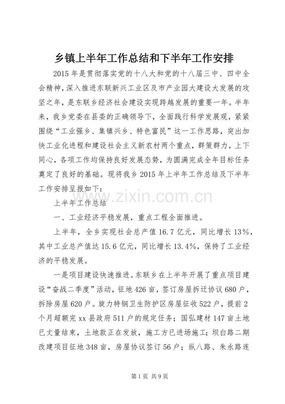 乡镇上半年工作总结和下半年工作安排.docx_第1页
