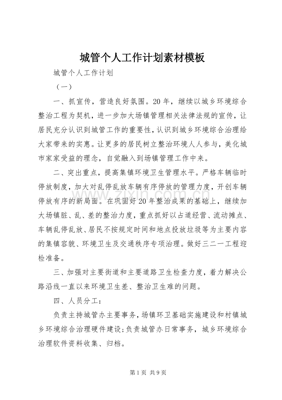 城管个人工作计划素材模板.docx_第1页