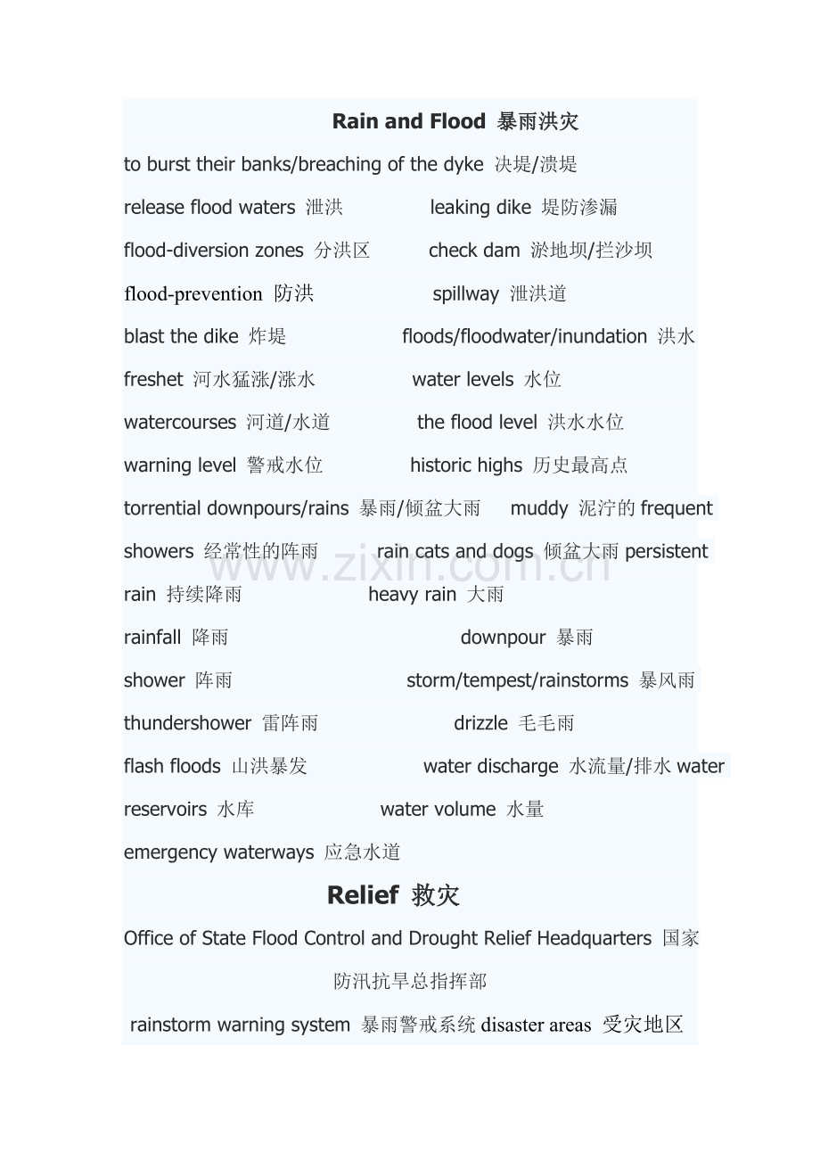 专四词汇：暴雨洪灾.doc_第1页