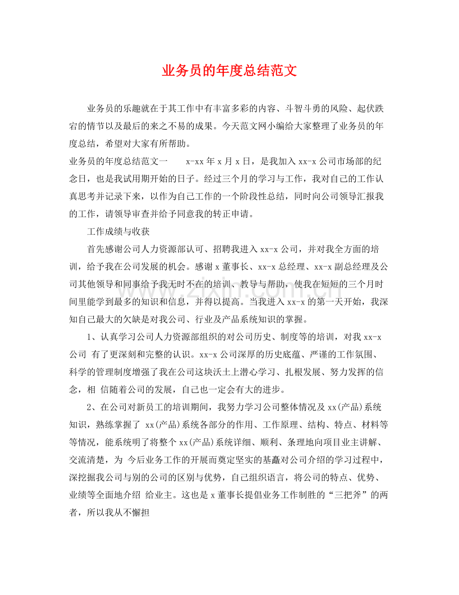 业务员的年度总结范文 .docx_第1页