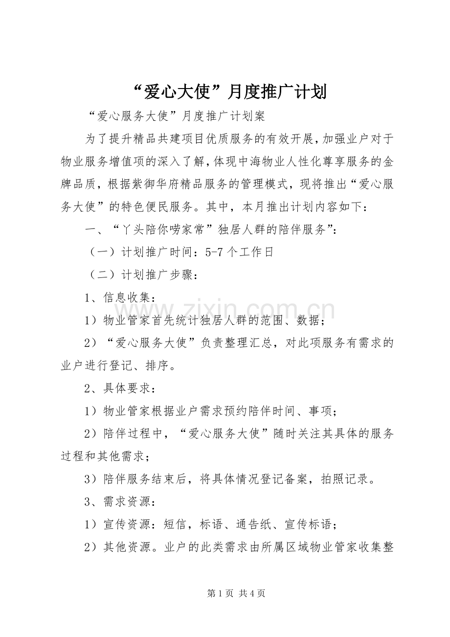 “爱心大使”月度推广计划.docx_第1页