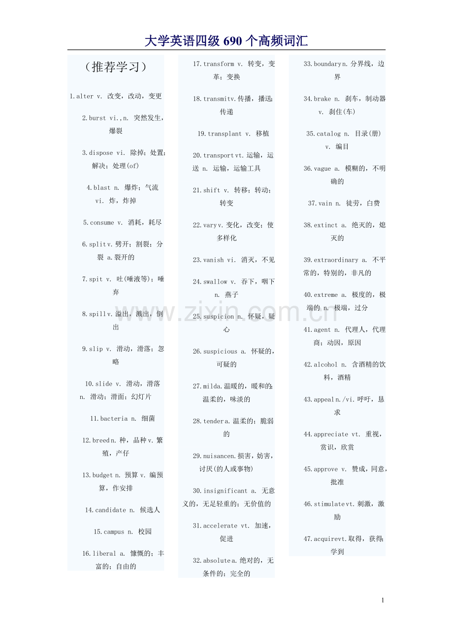 考生必看：大学英语四级690个高频词汇（全）.doc_第1页