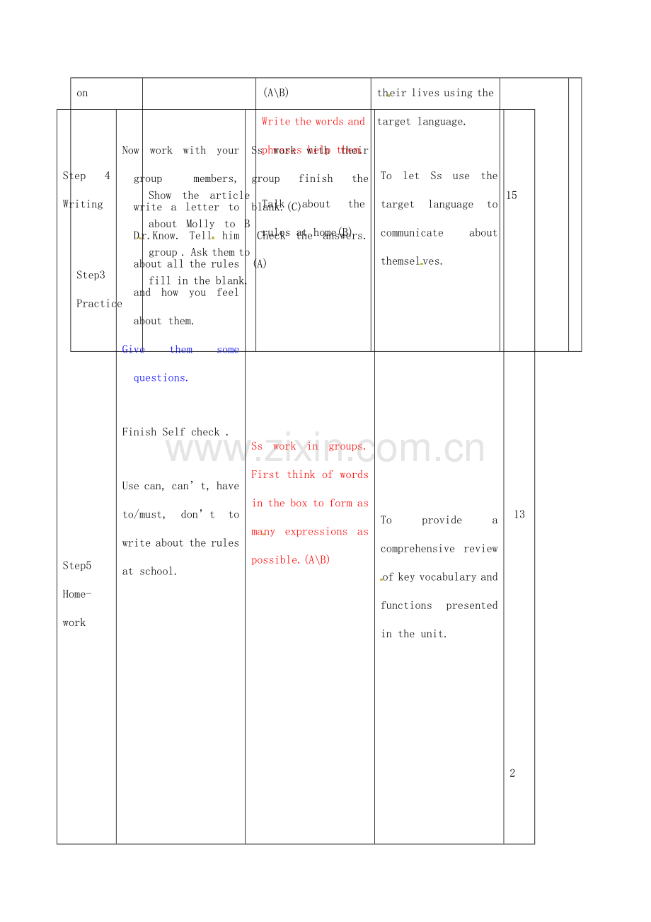 七年级英语下册 Unit 4 Don’t eat in class Section B（3a-Self Check）教案 （新版）人教新目标版-（新版）人教新目标版初中七年级下册英语教案.doc_第2页