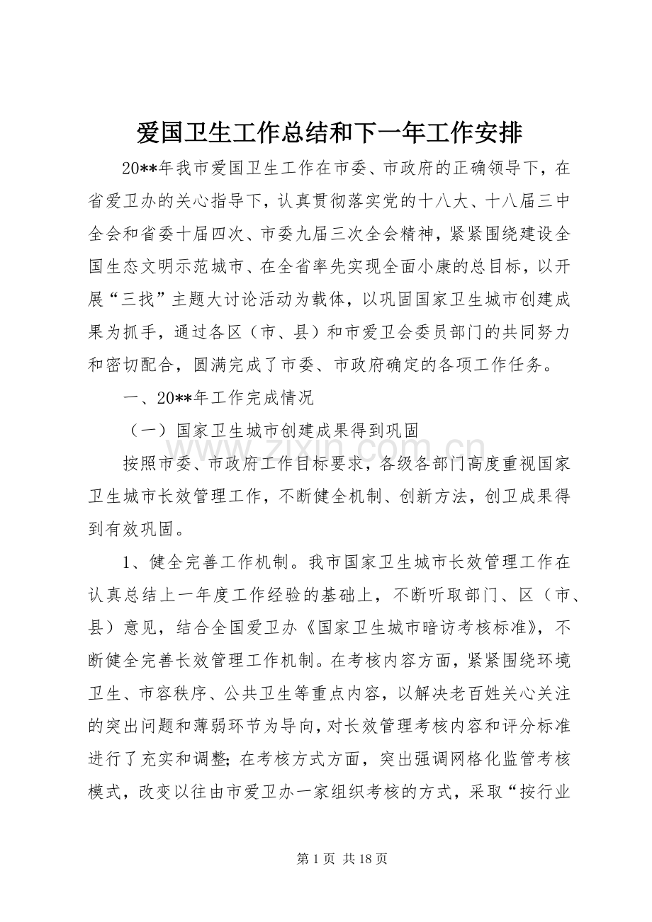 爱国卫生工作总结和下一年工作安排.docx_第1页