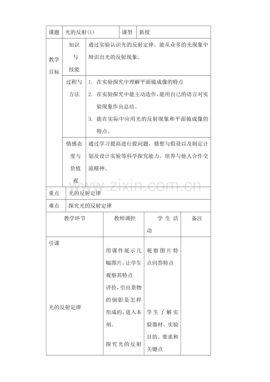 八年级物理沪教版光的反射(1).doc_第1页