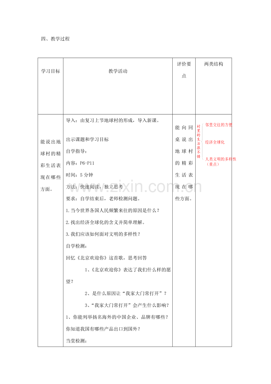 九年级政治全册 第一单元 世界大舞台 第一课 生活在地球村 村里的生活很不错教案设计 人民版-人民版初中九年级全册政治教案.doc_第2页
