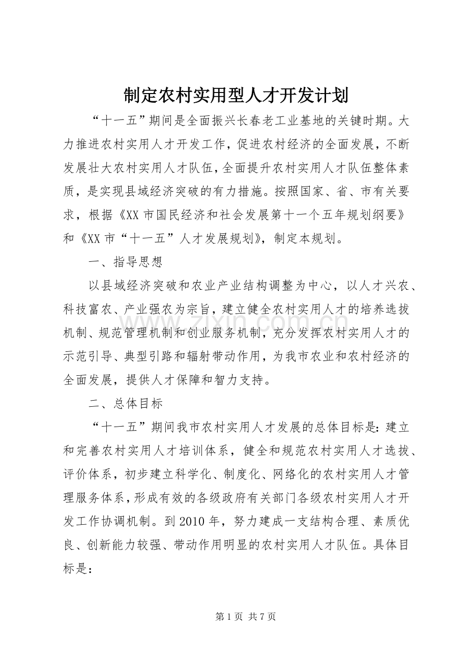 制定农村实用型人才开发计划.docx_第1页