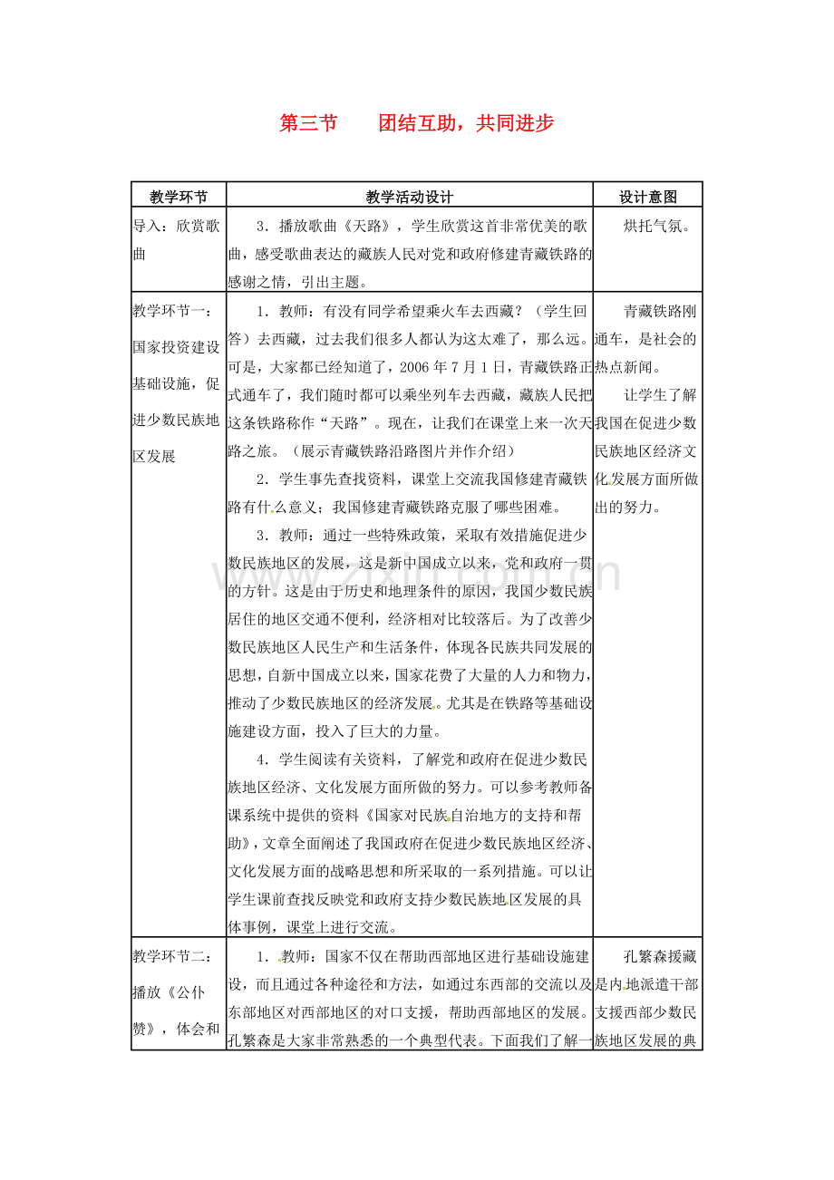 四川省宜宾县复龙初级中学八年级政治下册 第三节 团结互助共同进步教案 教科版.doc_第1页