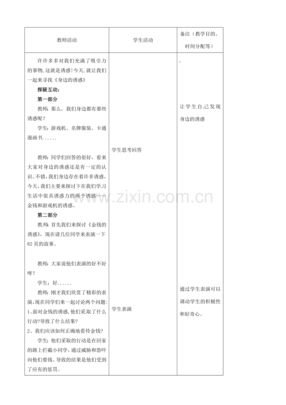 吉林省四平市第十七中学七年级政治上册 8.1 身边的诱惑教案 新人教版.doc_第2页