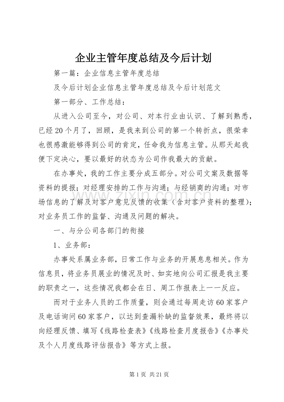 企业主管年度总结及今后计划.docx_第1页