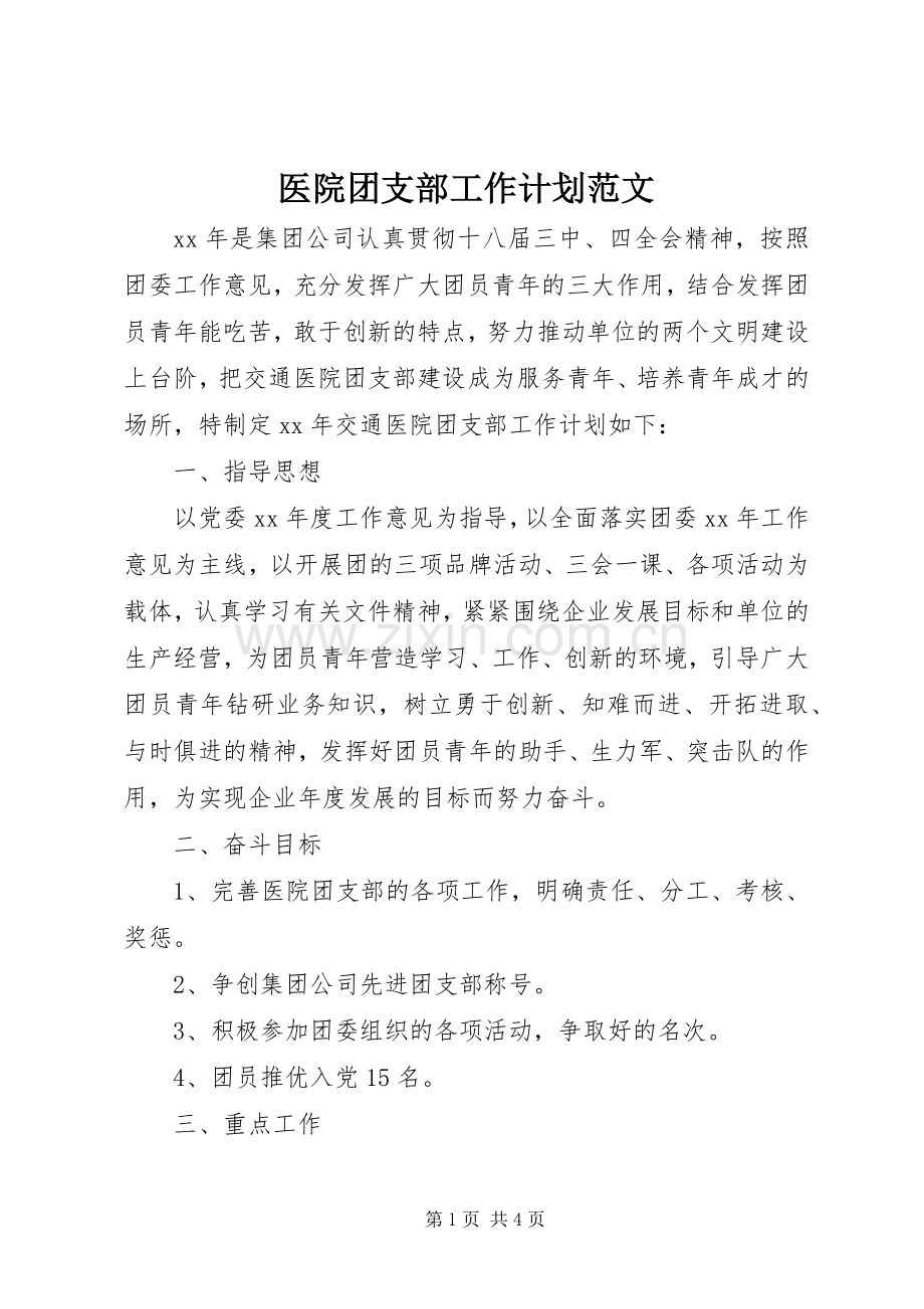 医院团支部工作计划范文.docx_第1页