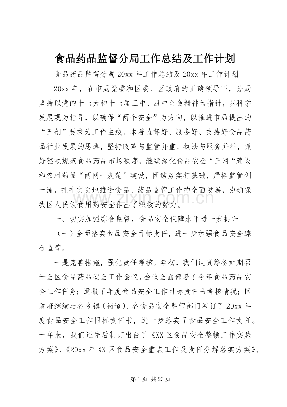 食品药品监督分局工作总结及工作计划.docx_第1页