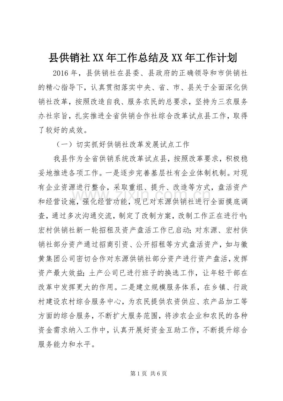 县供销社XX年工作总结及XX年工作计划 .docx_第1页