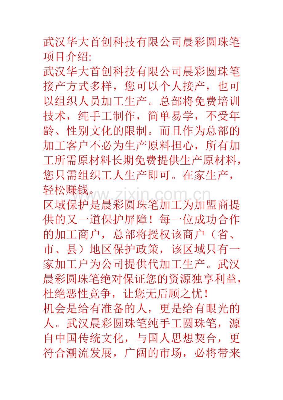 武汉华大首创科技有限公司晨彩圆珠笔项目介绍.doc_第1页