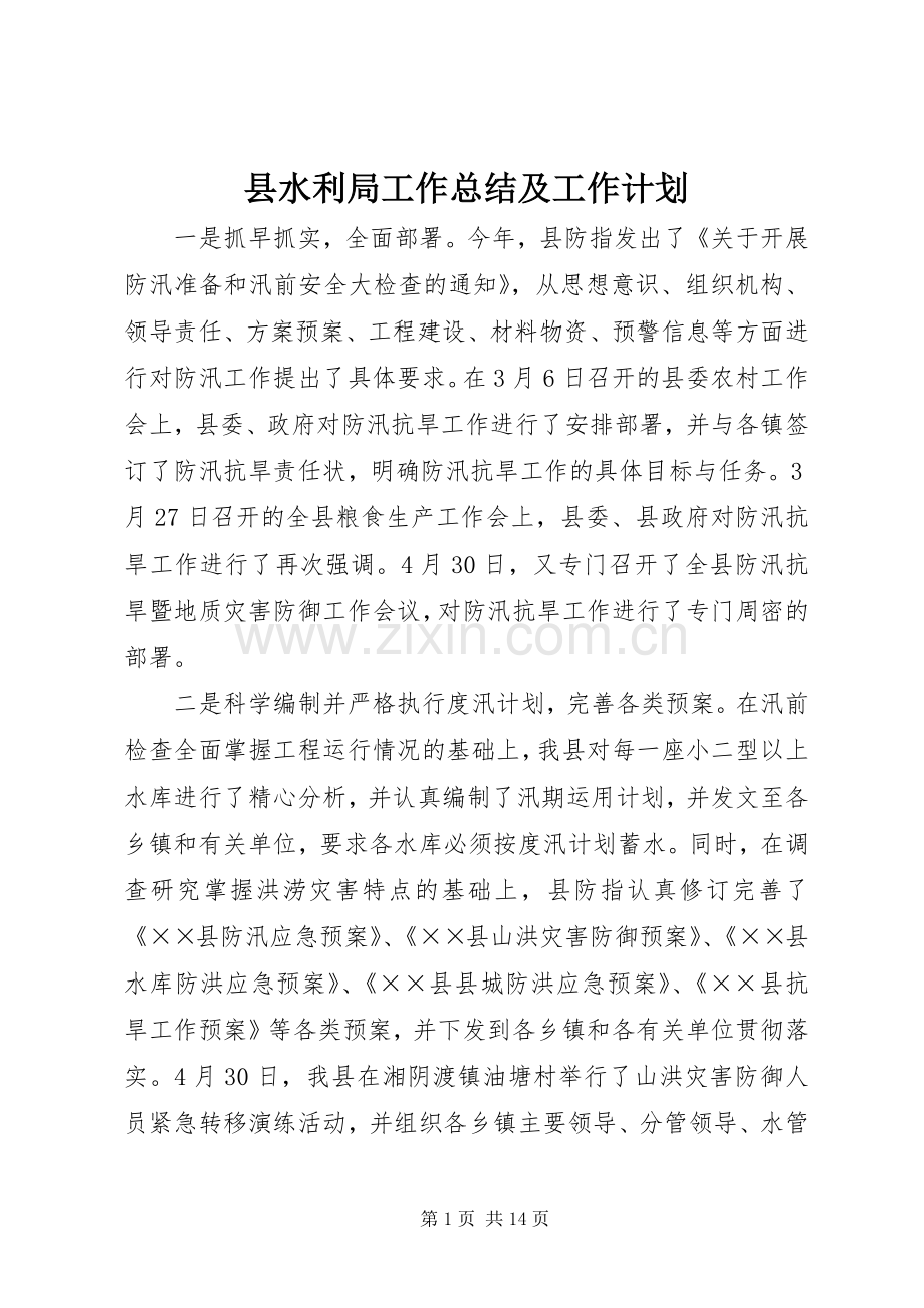 县水利局工作总结及工作计划 .docx_第1页