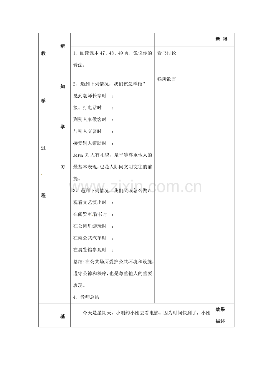 江苏省大丰市刘庄镇三圩初级中学七年级政治上册 第5课 第2框 学会尊重别人教案 苏教版.doc_第2页
