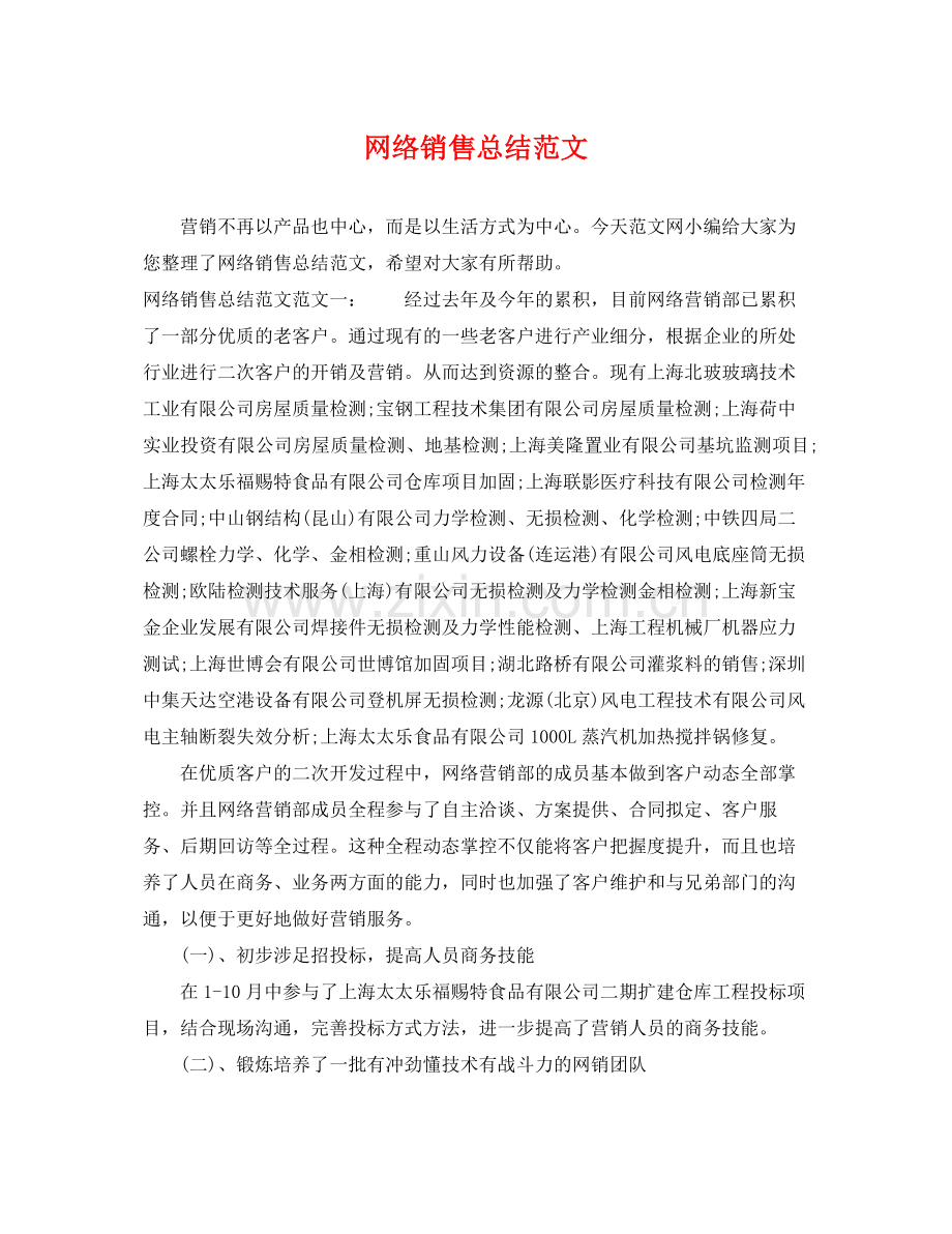 网络销售总结范文 .docx_第1页