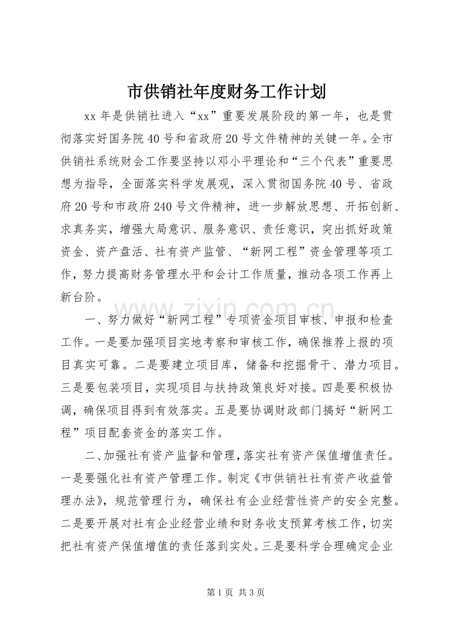市供销社年度财务工作计划.docx_第1页