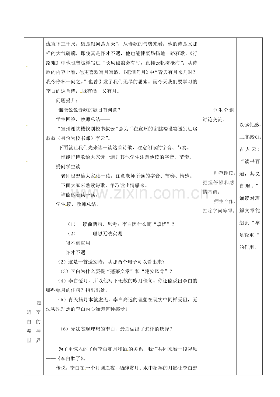 山东省济南市七年级语文下册 课外古诗词背诵 宣州谢眺楼饯别校书叔云教案 鲁教版五四制-鲁教版五四制初中七年级下册语文教案.doc_第2页