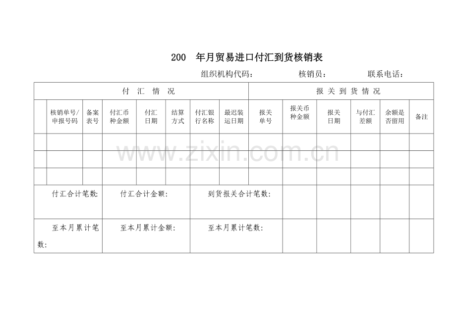 贸易进口付汇到货核销表（新）.doc_第1页