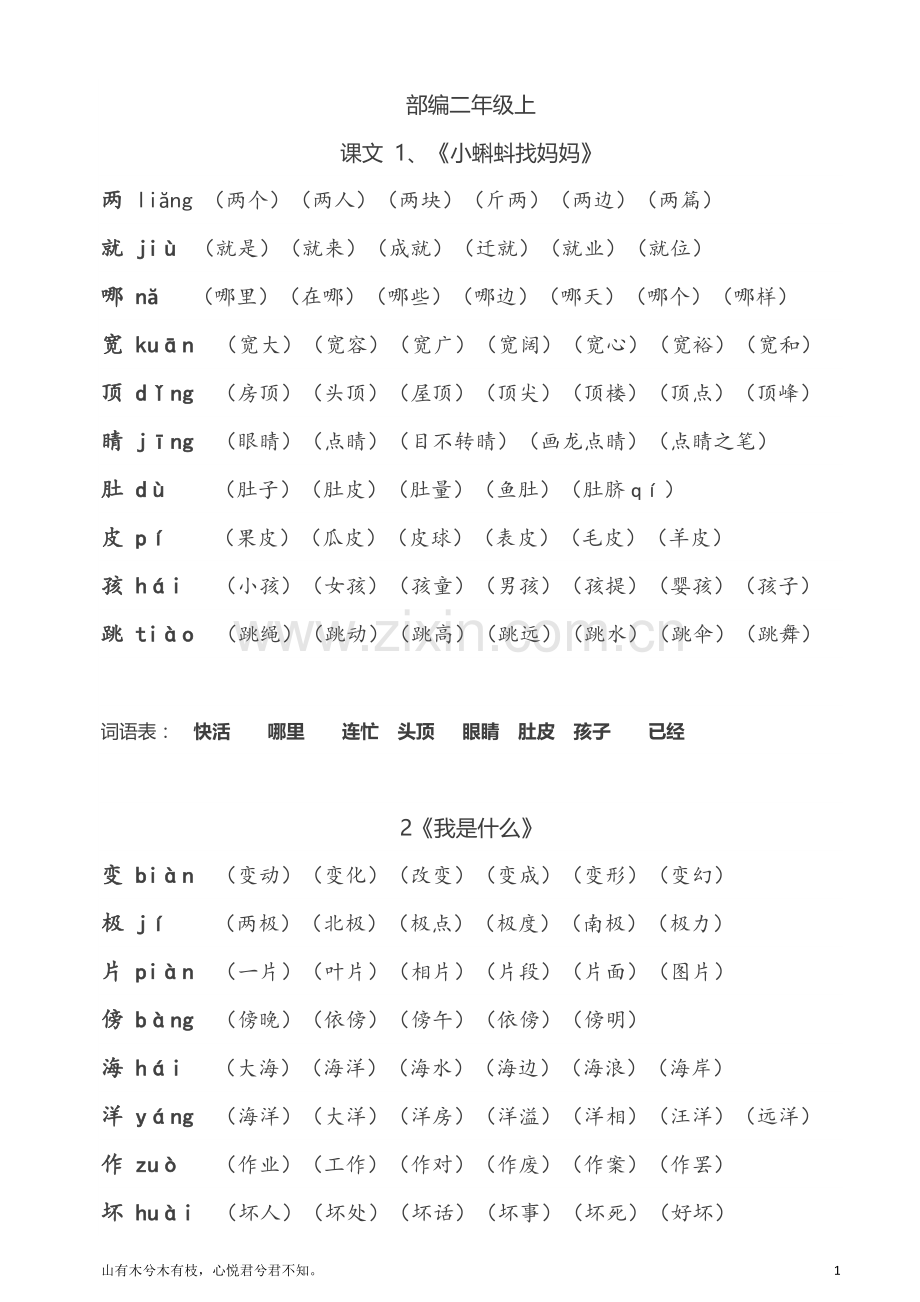 二年级语文上册部编生字拼音组词.doc_第1页