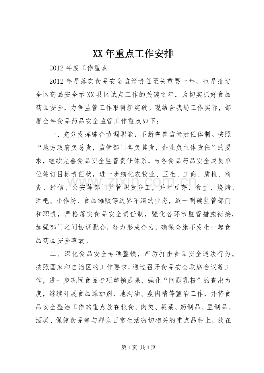 XX年重点工作安排.docx_第1页