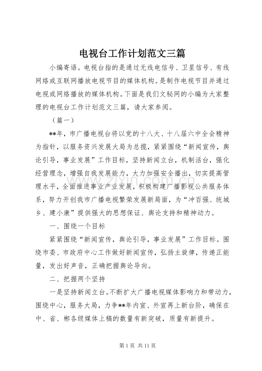 电视台工作计划范文三篇.docx_第1页