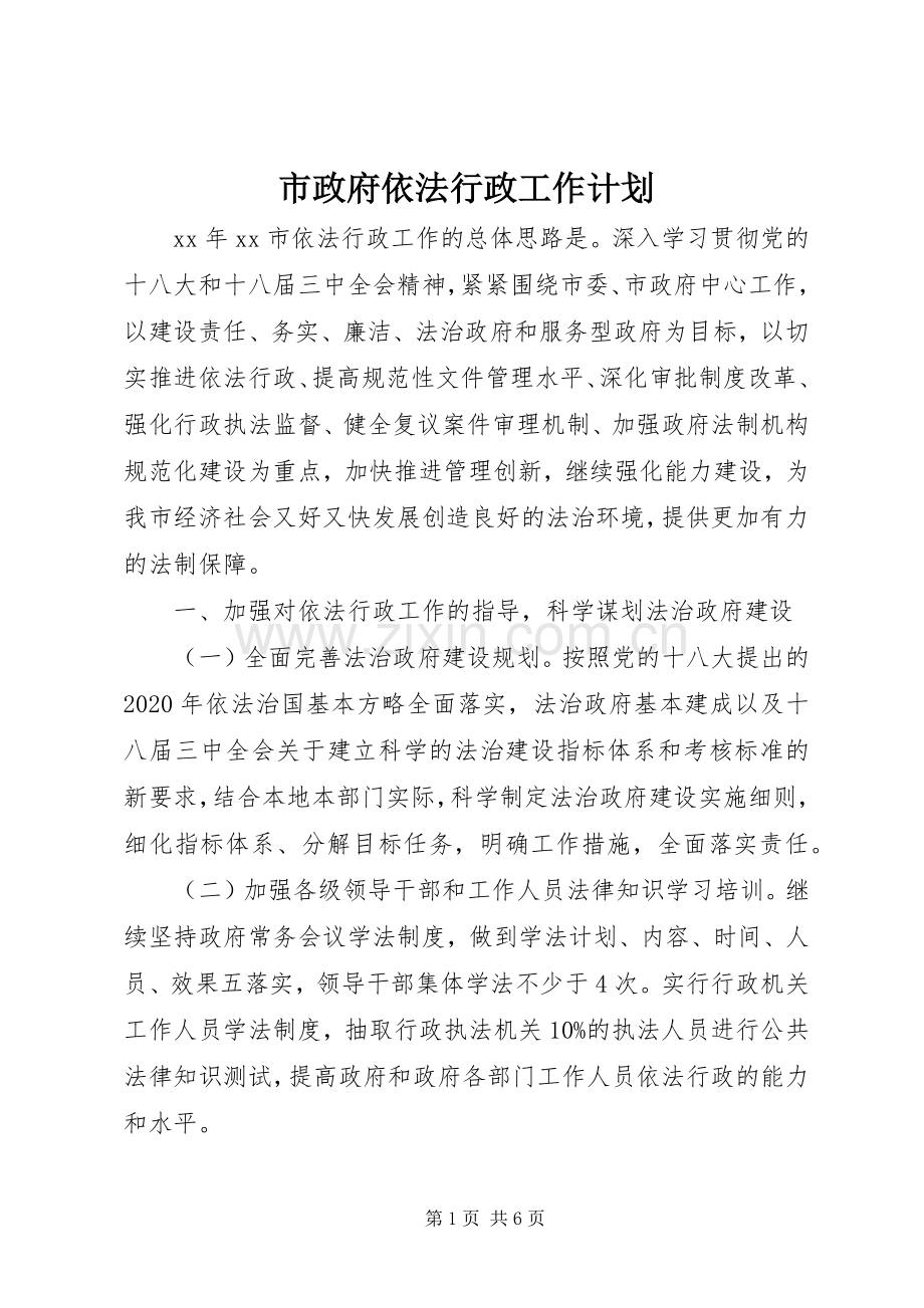 市政府依法行政工作计划.docx_第1页
