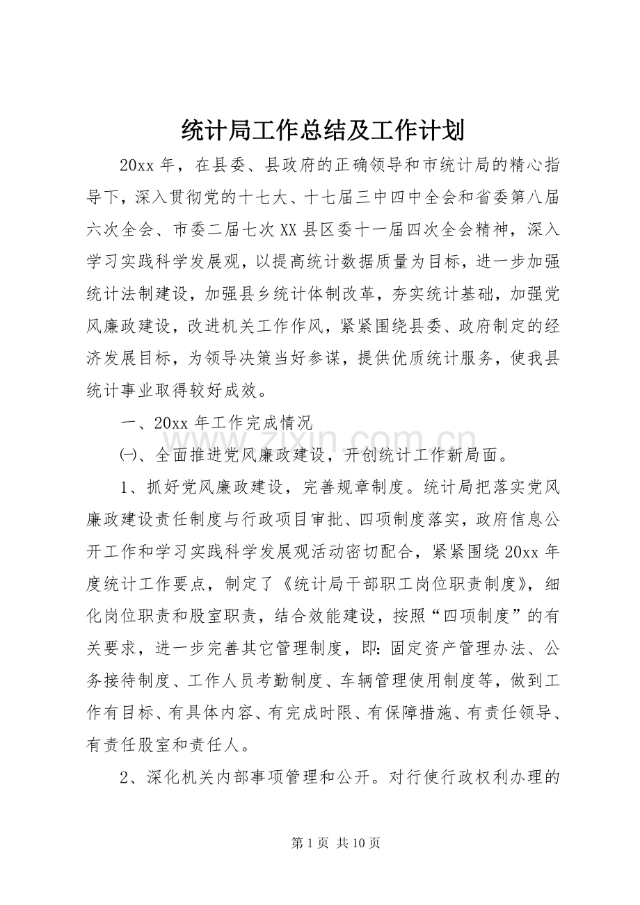 统计局工作总结及工作计划 .docx_第1页