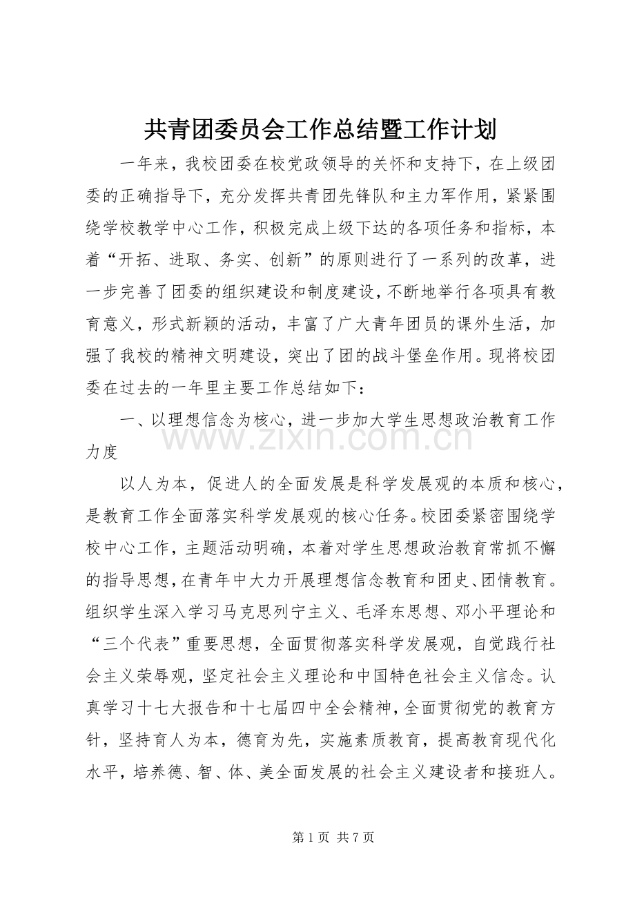 共青团委员会工作总结暨工作计划.docx_第1页