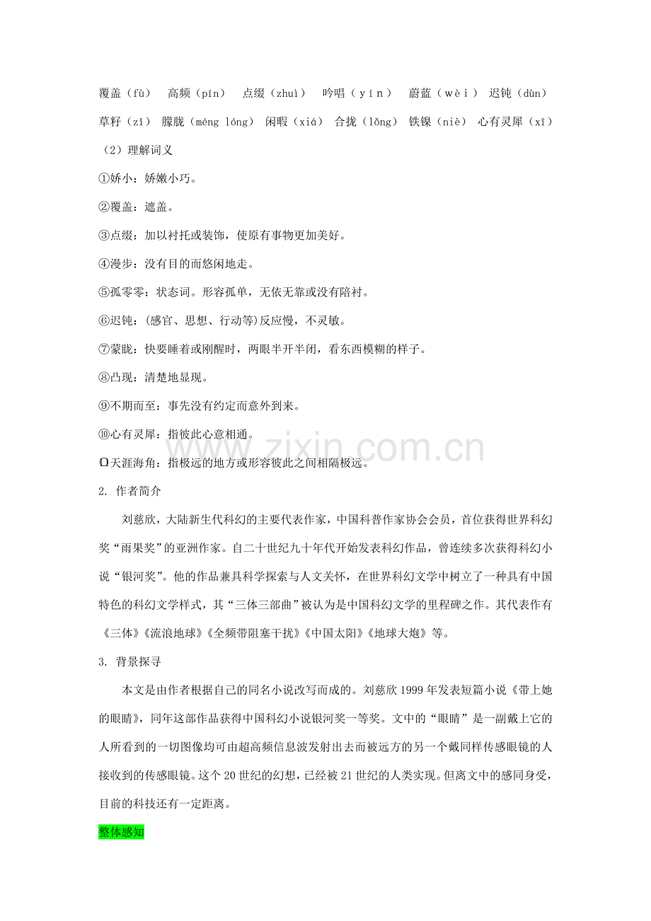 七年级语文下册 第六单元 23带上她的眼睛教案 新人教版-新人教版初中七年级下册语文教案.doc_第2页