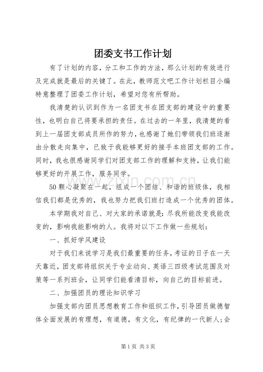 团委支书工作计划.docx_第1页