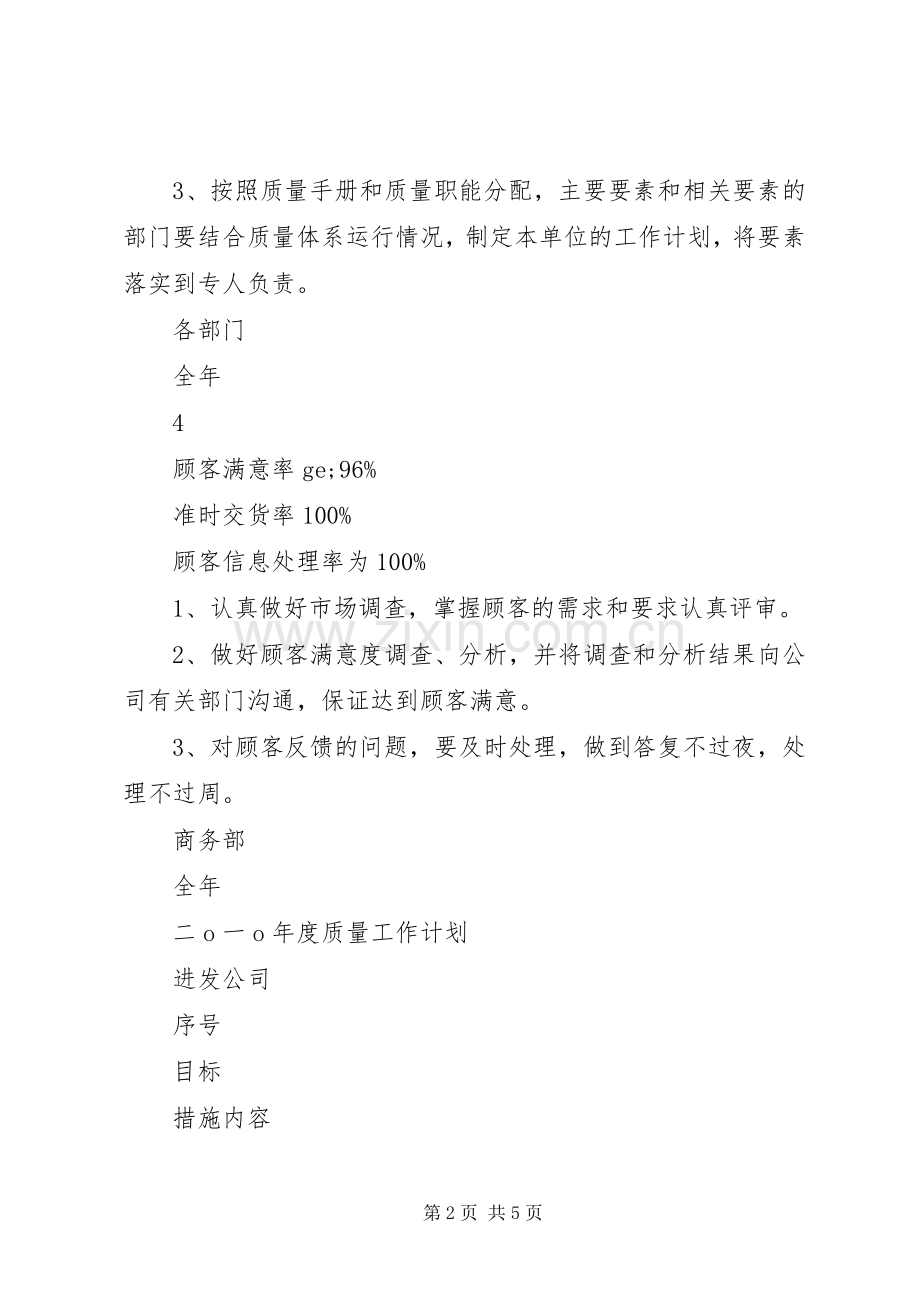 公司各部门质量工作计划 .docx_第2页