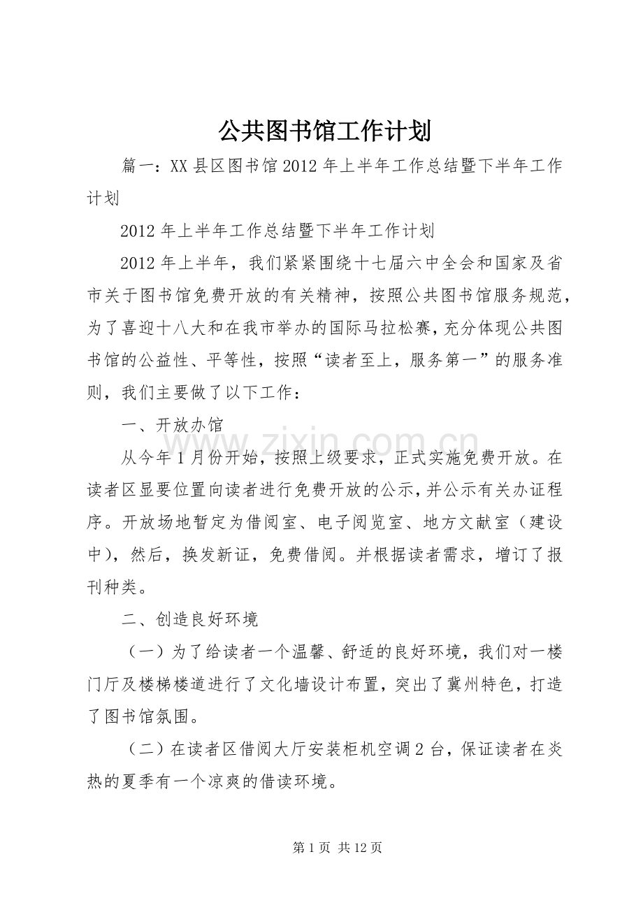 公共图书馆工作计划.docx_第1页