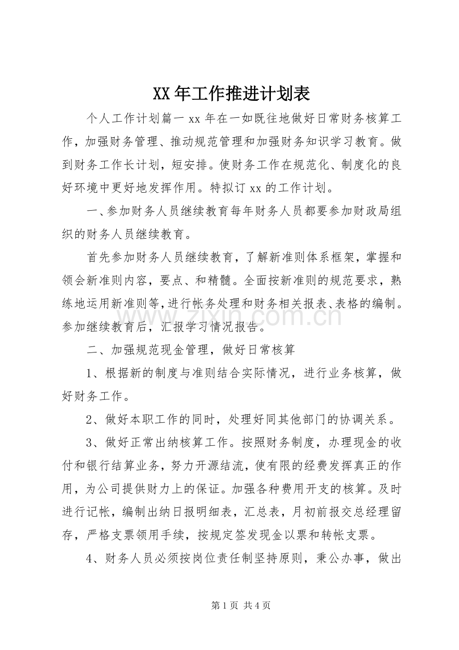 XX年工作推进计划表 .docx_第1页