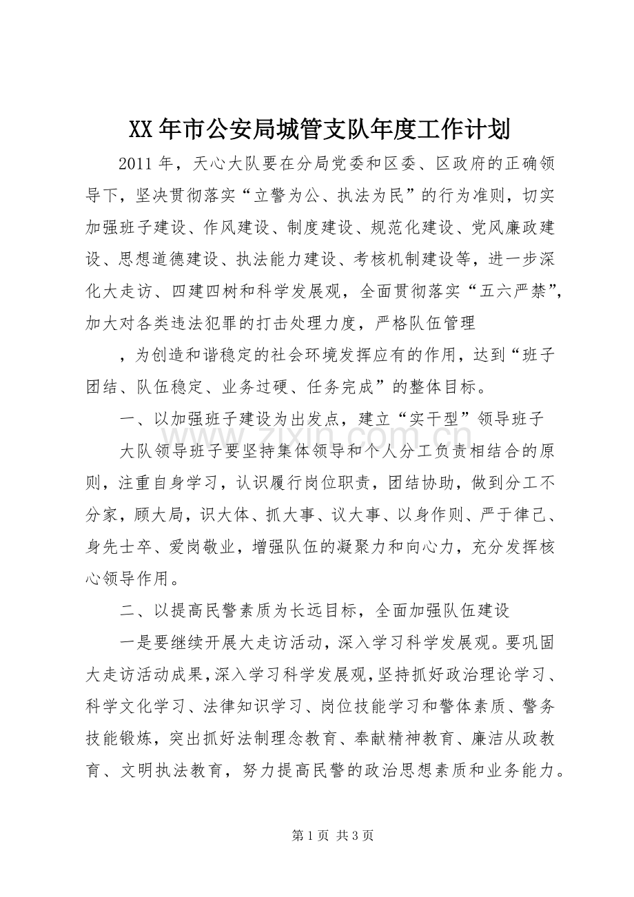 XX年市公安局城管支队年度工作计划.docx_第1页