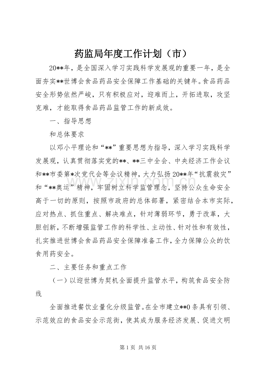 药监局年度工作计划（市）.docx_第1页