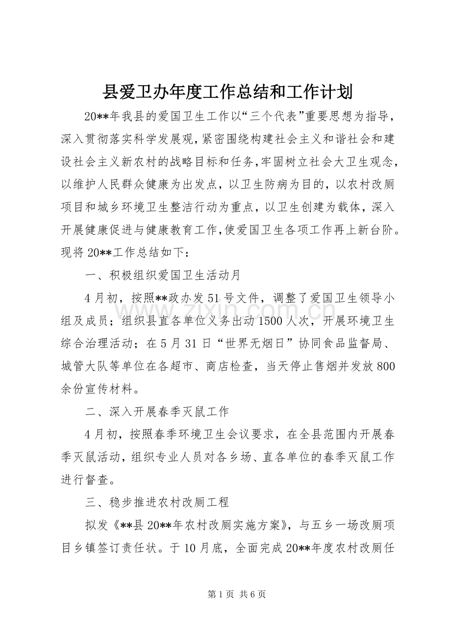 县爱卫办年度工作总结和工作计划 .docx_第1页