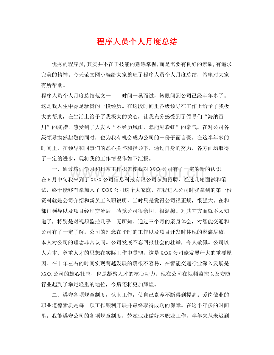 程序人员个人月度总结 .docx_第1页