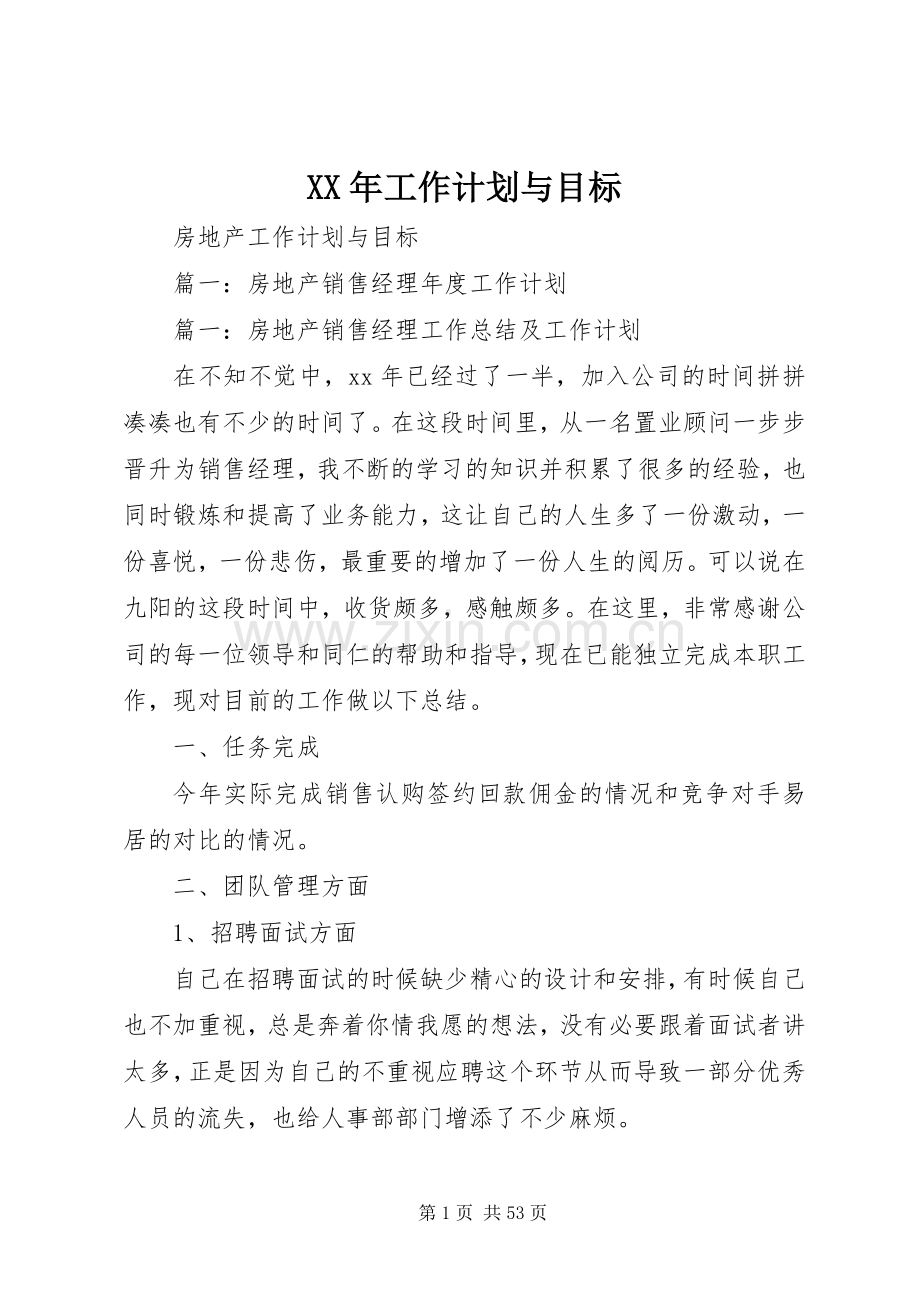 XX年工作计划与目标 .docx_第1页