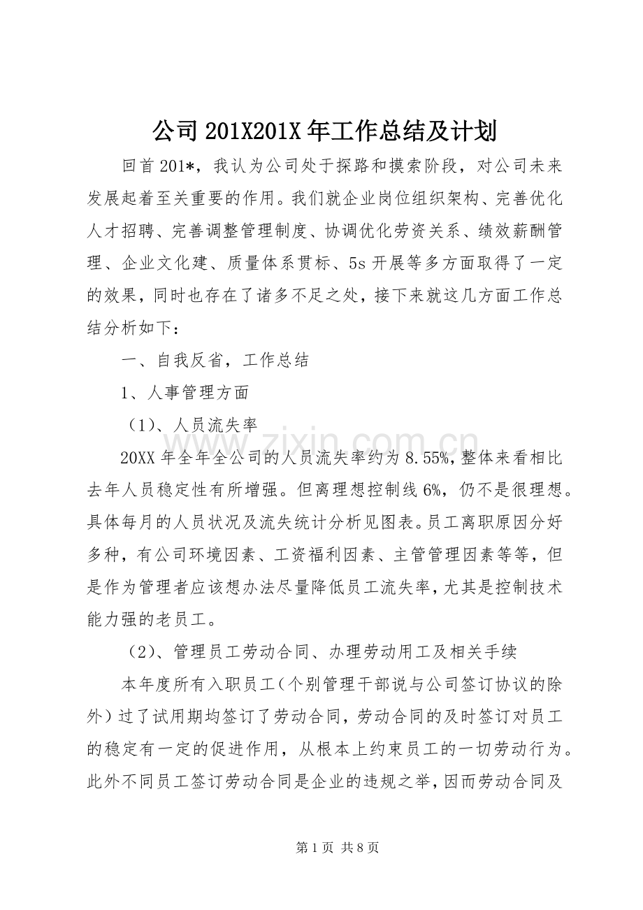 公司201X201X年工作总结及计划.docx_第1页