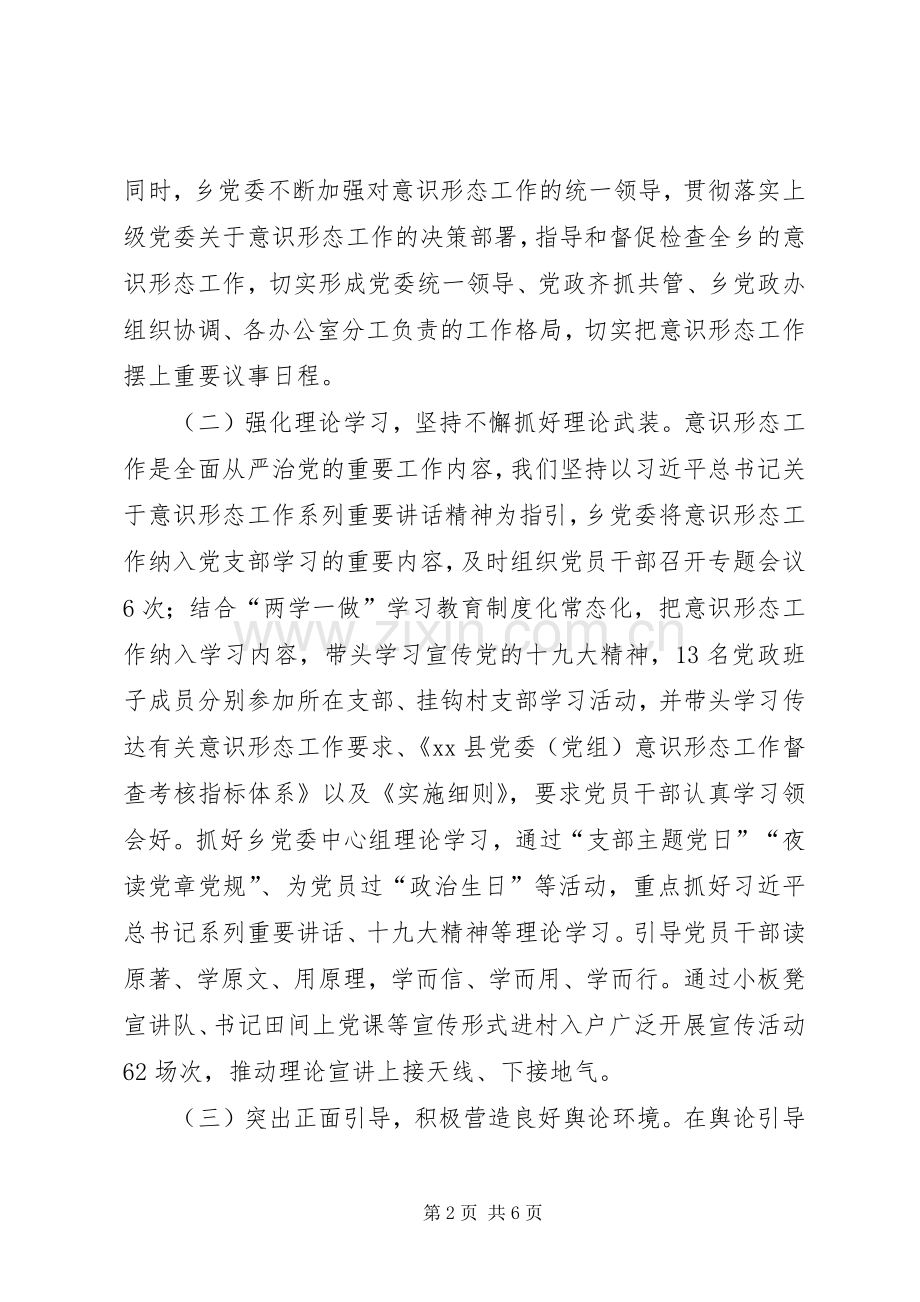 XX年度县党委(党组)意识形态工作督查考核指标体系落实情况报告及工作计划_1.docx_第2页