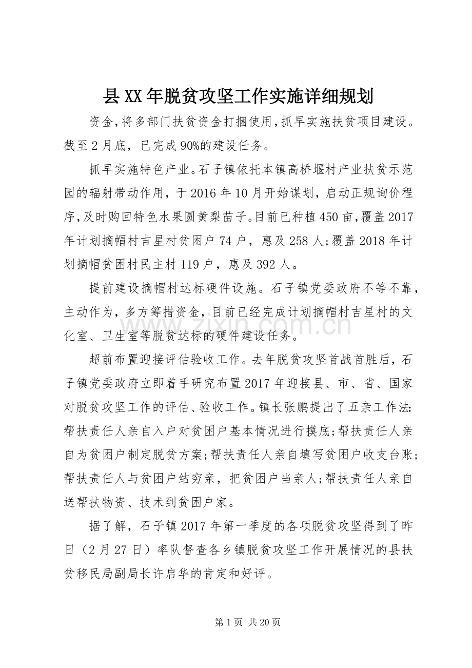 县XX年脱贫攻坚工作实施详细规划.docx_第1页