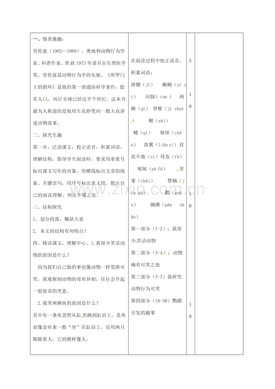（秋季版）山东省邹平县七年级语文上册 第五单元 19 动物笑谈教案 新人教版-新人教版初中七年级上册语文教案.doc_第2页
