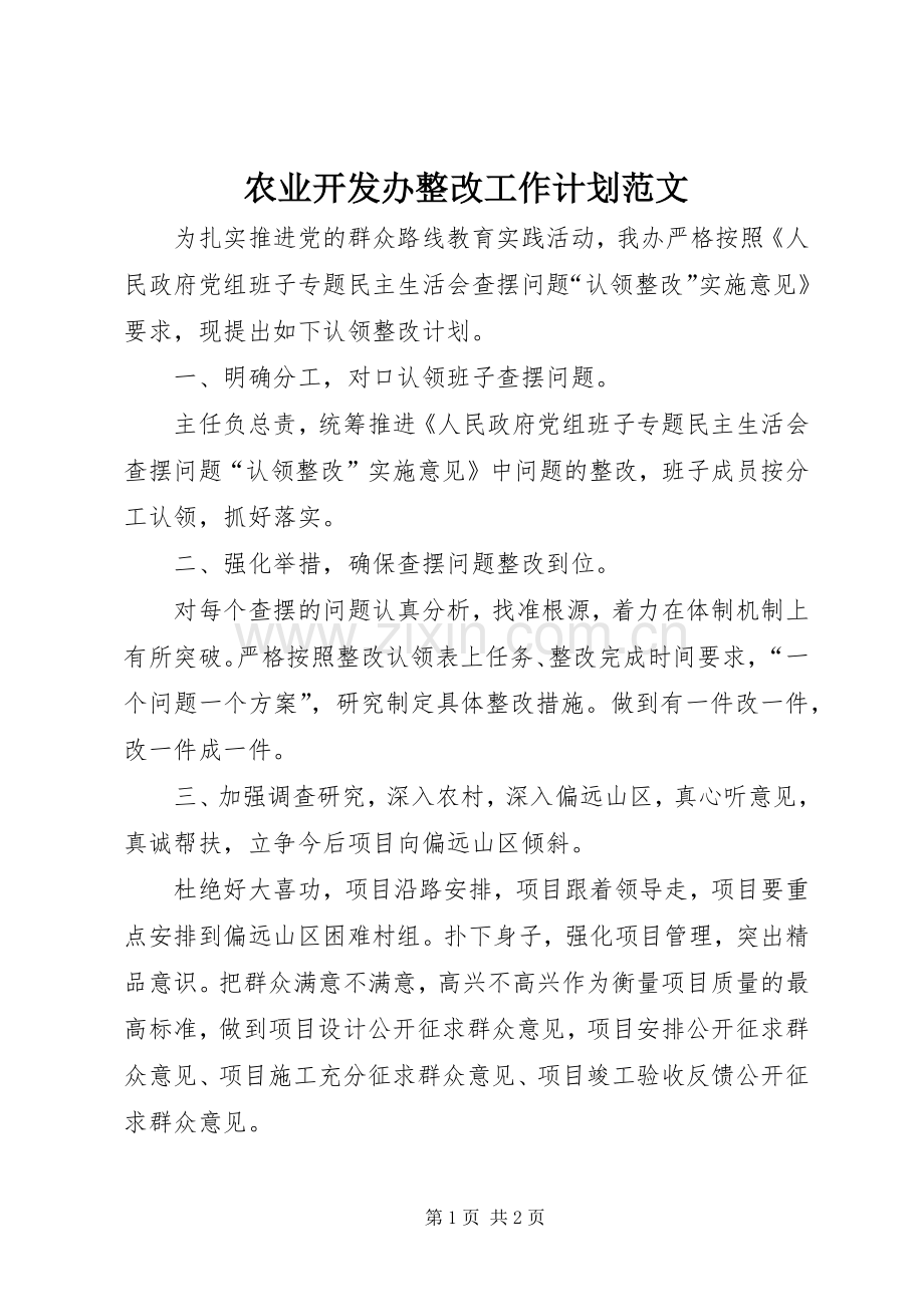 农业开发办整改工作计划范文.docx_第1页