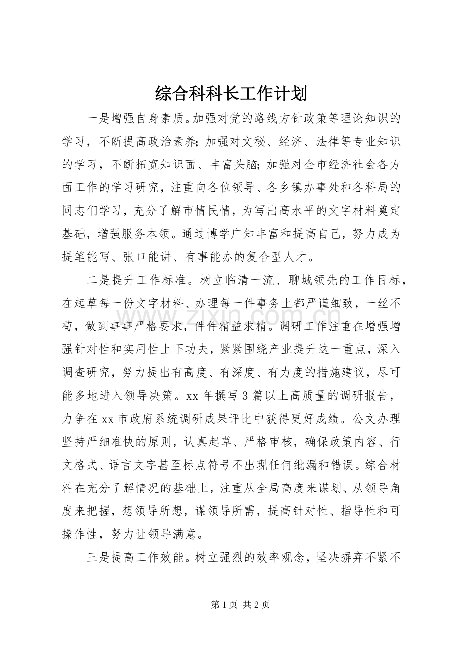 综合科科长工作计划 .docx_第1页