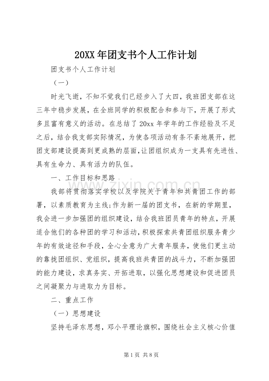 20XX年团支书个人工作计划 .docx_第1页