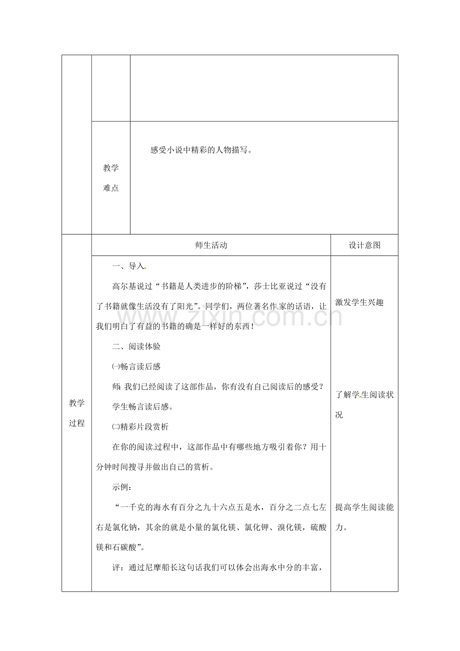 陕西省石泉县七年级语文下册 第六单元 名著导读《海底两万里》（第1课时）教案 新人教版-新人教版初中七年级下册语文教案.doc_第2页